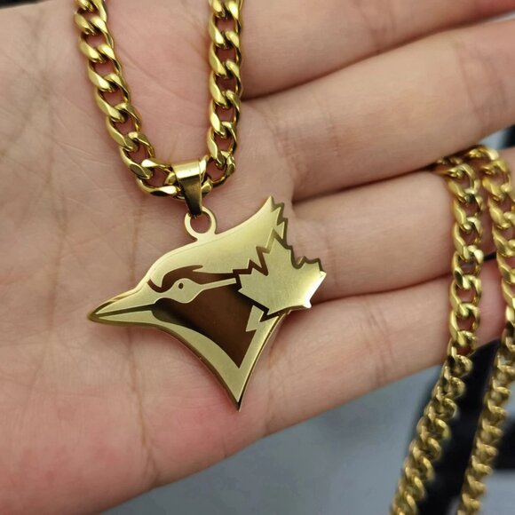 Toronto Blue Jays Necklace - Gold Plated - 5mm Cuban - 22" Chain - MLB Baseball - Picture 3 of 3